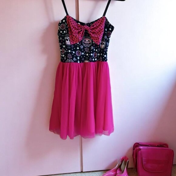 TOO FAST - DAY OF THE DEAD MUERTE KITTY CAT TUTU DRESS w/adjustable straps Sz S - Picture 1 of 8